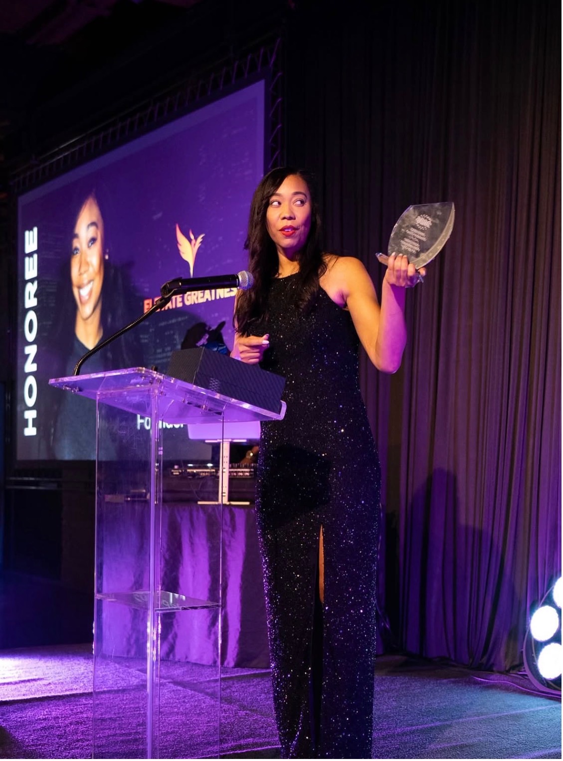 Wanakee Trask accepting an honoree award
